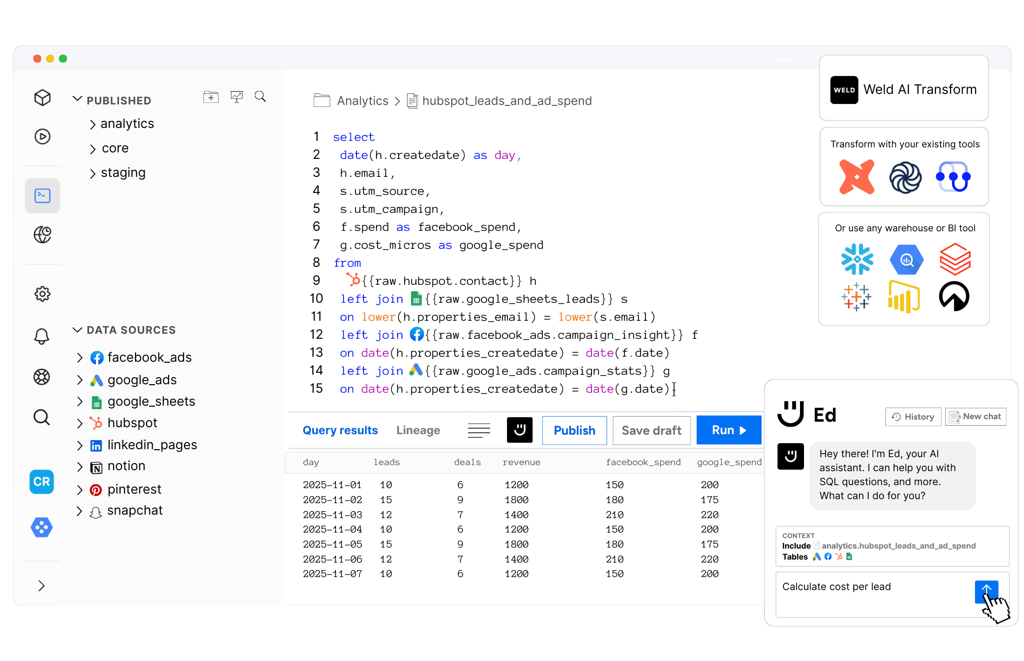 Weld Data Transformations